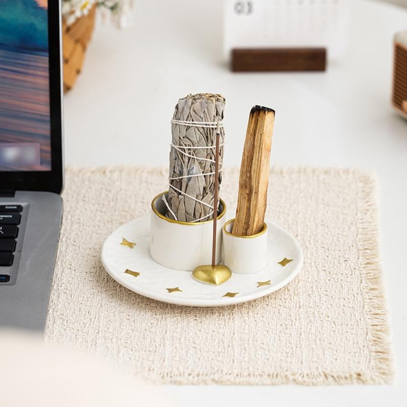 4 in1 Incenses Holder,Sages Burners Holder,Palos Santo Holder Burners Ashes Catcher Tray,Stick Holder Meditations Decors