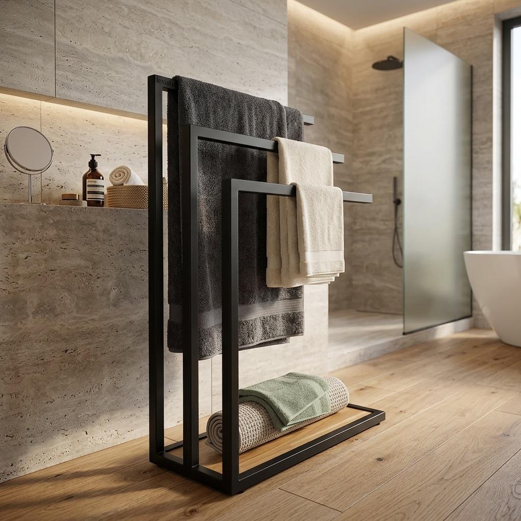 Black loft towel rack for the bathroom