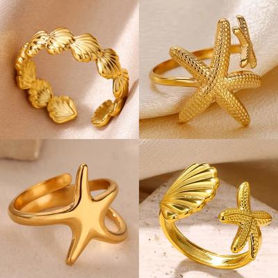 Stainless Steel Starfish Open Rings for Women Gold Color Geometric Adjustable Ring Wedding Party Fashion Jewerly Gift Anillos