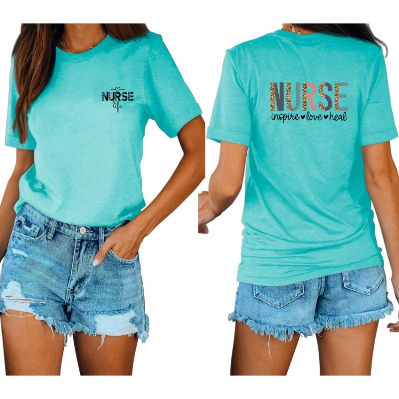 Lässige und modische Damen-T-Shirts mit Krankenschwester-Print, locker, mit Rundhalsausschnitt und kurzen Ärmeln
