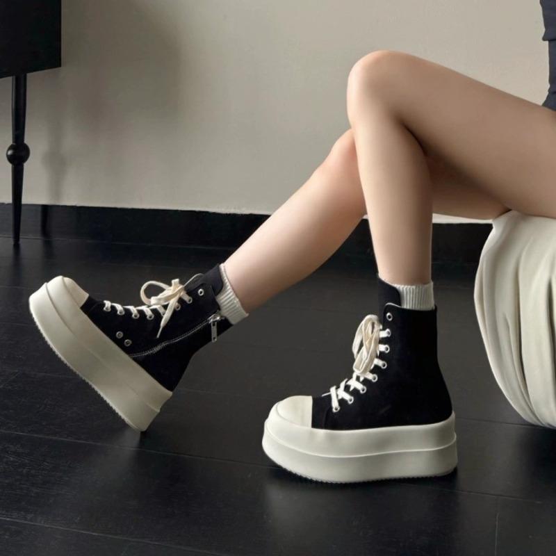 Thick-soled heightening shoes women's trendy cool autumn new niche canvas lace-up muffin board shoes with skirts women's shoes