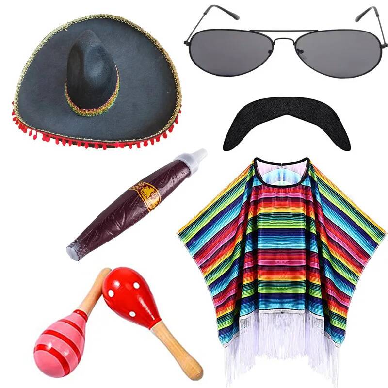 Mexicaanse Sjaal Halloween Cape Cosplay Dansfeest Mexicaanse Hoed Volwassen Lint Cape Volwassen Kinderen Grappig Kostuum Halloween Cosplay Children black