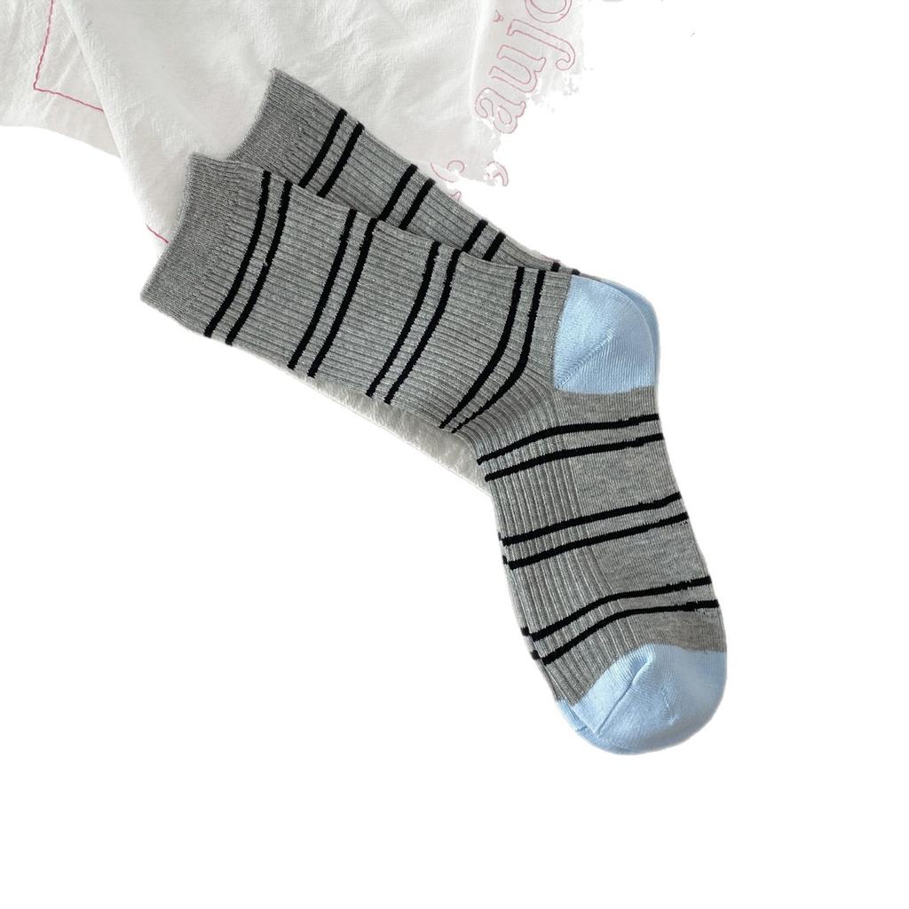 Korean Double Needle Striped Cotton Socks Autumn Retro Sports Stockings Piled Up Socks With Socks Stripes