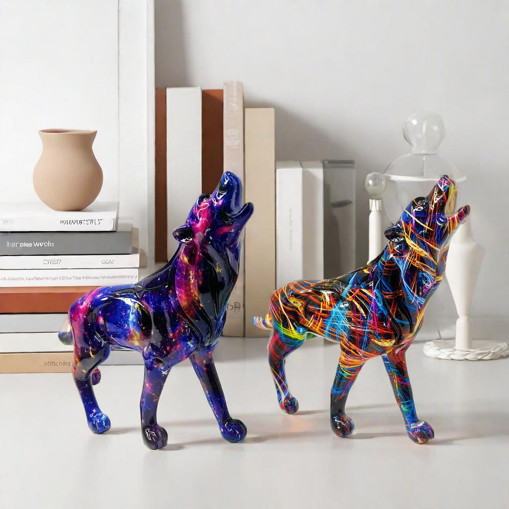 New Creative Resin Crafts Nordic Home Living Room Entrance Decoration Geometric Wolf Water Transfer Ornament