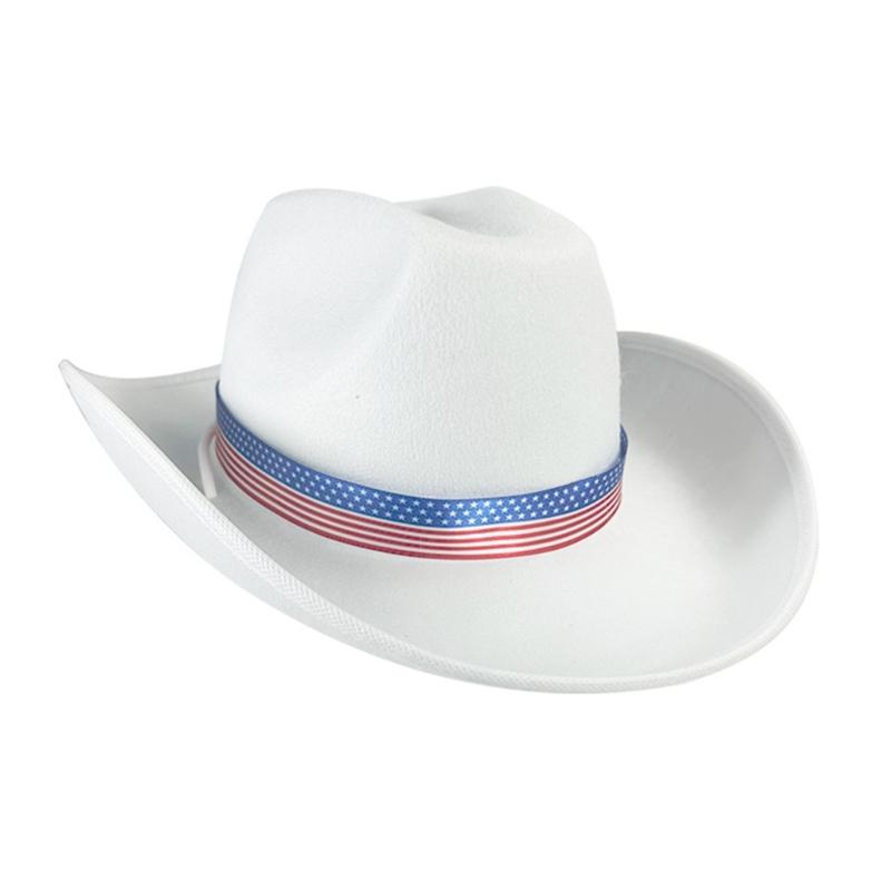 Homburg Cowboy Hats with Unique Patriotic Band Fedoras Hat Top Hat Classical Porkpie Hat for Boy Men Hat Theme Party