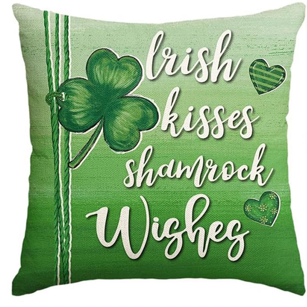 St. Patrick's Day Pillow Cover Line Printed Pillow Cover Green Four-leaf Crocodile Cushion Cover