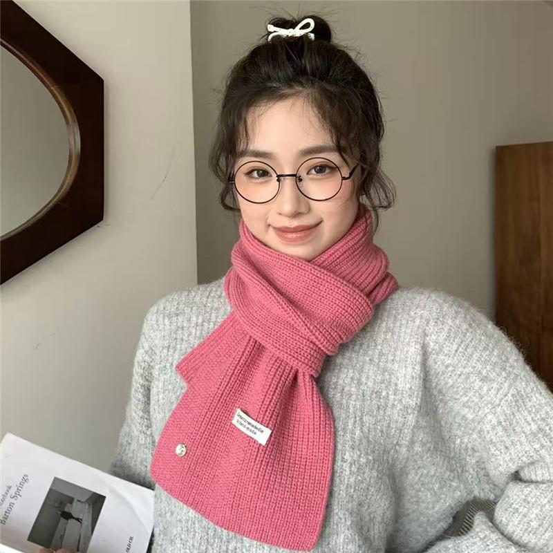 Korean Imitation Wool Knitted Wool Skin Friendly Scarf for Women In Autumn and Winter White and Thick Warm Solid Color Scarf for Men and Couples