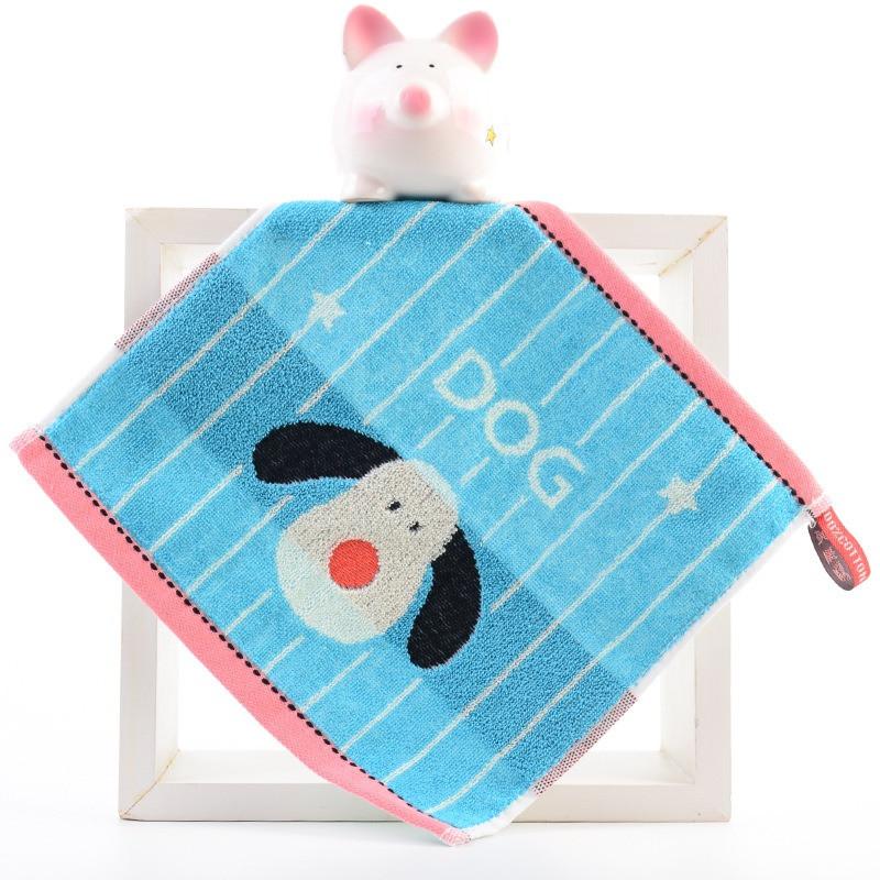 1Pcs 25x25cm Portable Absorbent Soft Cotton Cartoon Animal Small Square Face Hand Towel With Loop