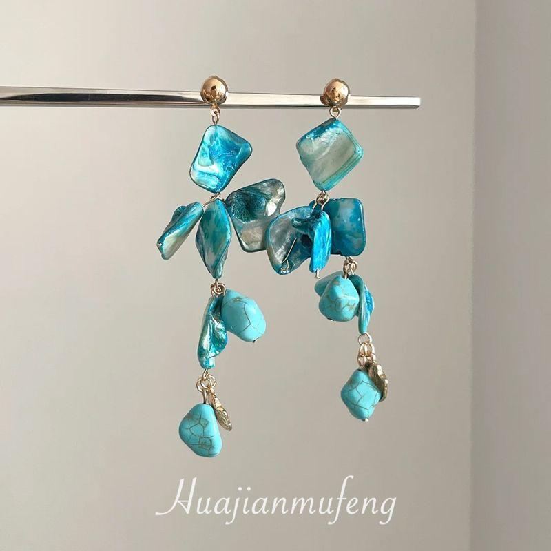 

Super White! Lake Blue Shell Tassel Earrings Women s Earrings Summer Seaside Vacation Style Earrings Long Earrings New Lake blue shell tassel earrings