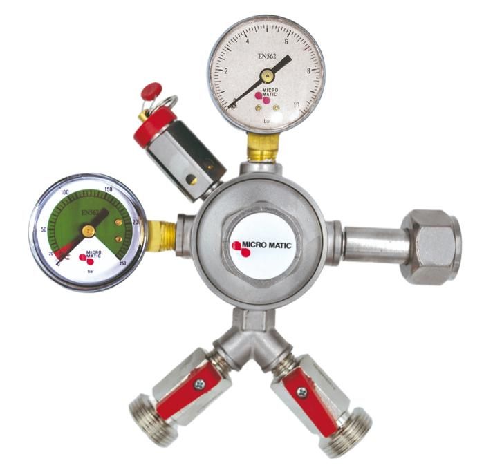 Reducteur de pression, régulateur de pression, détendeur - CO2, Premium Micro Matic, 2 lignes