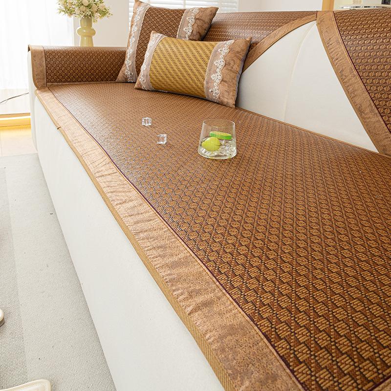 Retro Sofa Cushion  Summer New Rattan Seat Cushion Cover Cloth Mat One Piece Straight Combination Sofa Seat Cushion