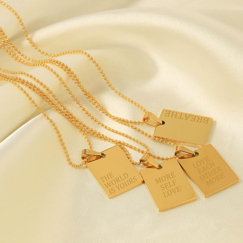 Titanium Steel DIY Name Letter Plate Pendant Name Gold square Frame Letter Engraving Stainless Steel Clavicle Necklaces