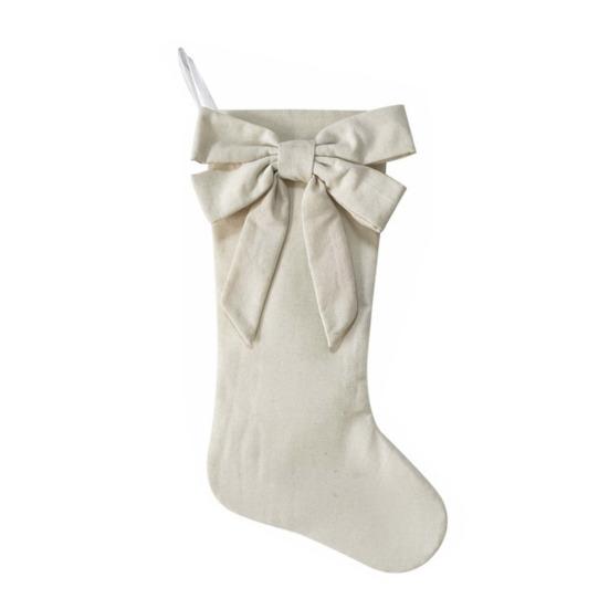 Christmas Stockings with Hanger Bowknot Plush Balls Decor Striped Print Candy Holder Festive Tree Decoration