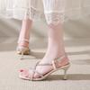 Fashion sandals women's summer 2025 new square head thin heel cross rhinestone word with sexy temperament Roman high heels