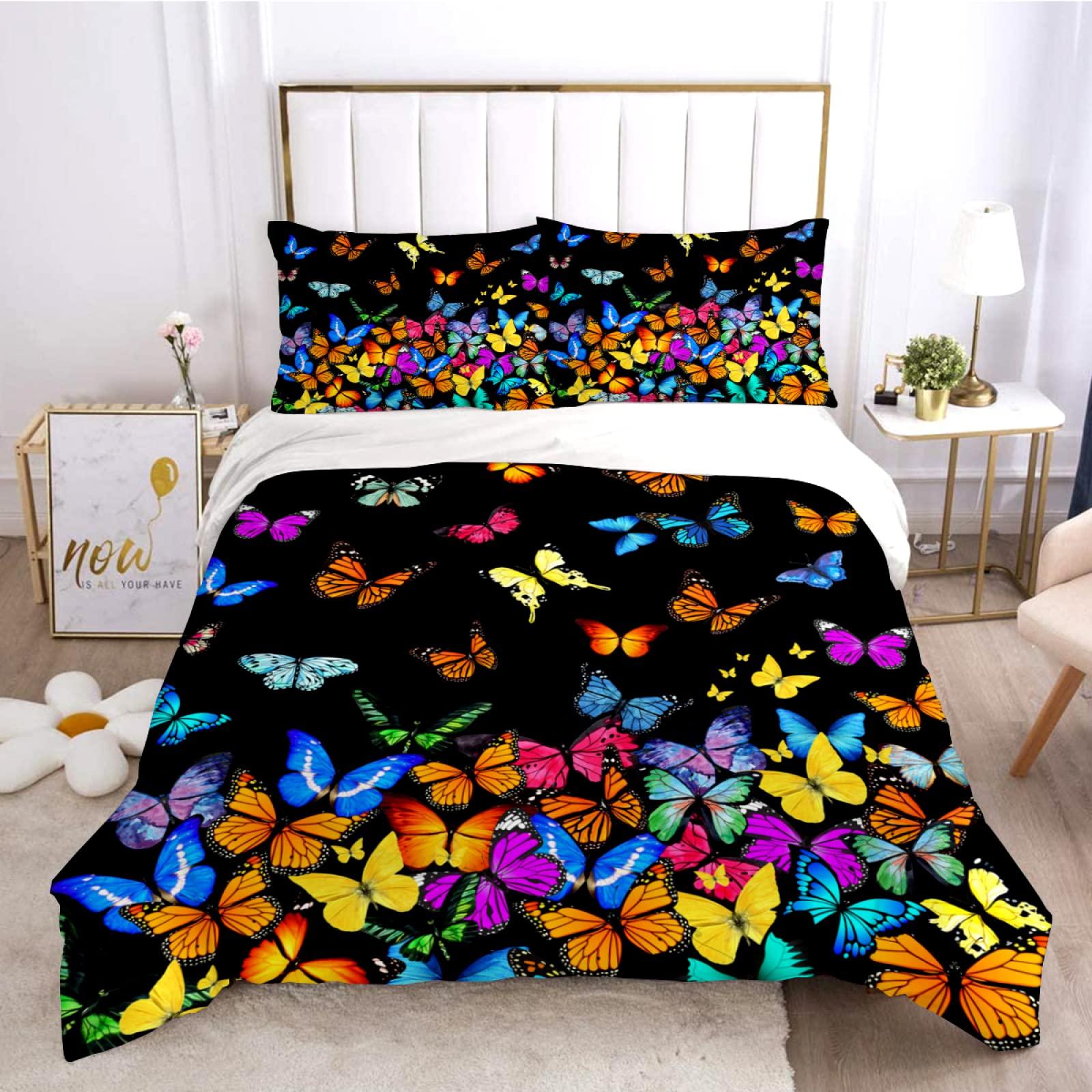 

Dark Butterfly Bedding Set 3Pcs Girls Duvet Cover King Size Comforter Set Kids Bedroom Decor EU single(135x200cm)