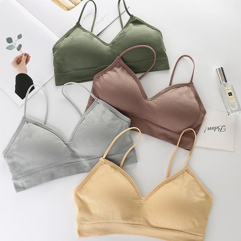 Nahtloses geripptes Bandeau: Hohe Elastizität, Schöner Rücken, Bequem mit Brustpolstern, Dünne Träger, Wickel-Westen-Dessous für Damen