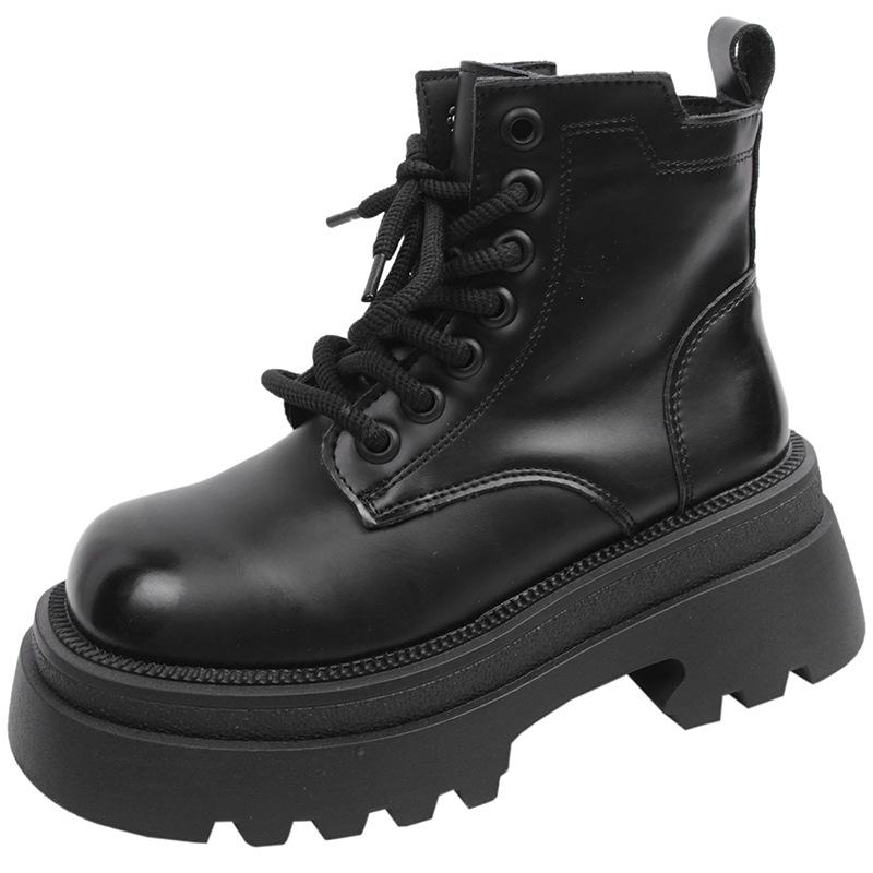 Vintage Platform Women Motorcycle Ankle Boots Fashion Lace Up Shoes Autumn Winter Thick Heel Ladies Short Booties