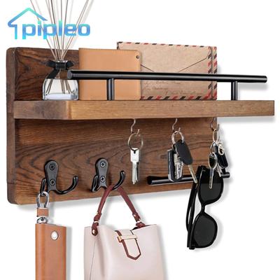 Wooden Wall Key Holder with 5 Hooks Mail Organizer with Shelf Home Decor for Behind Living Room Door Wall Mounted Home Decor