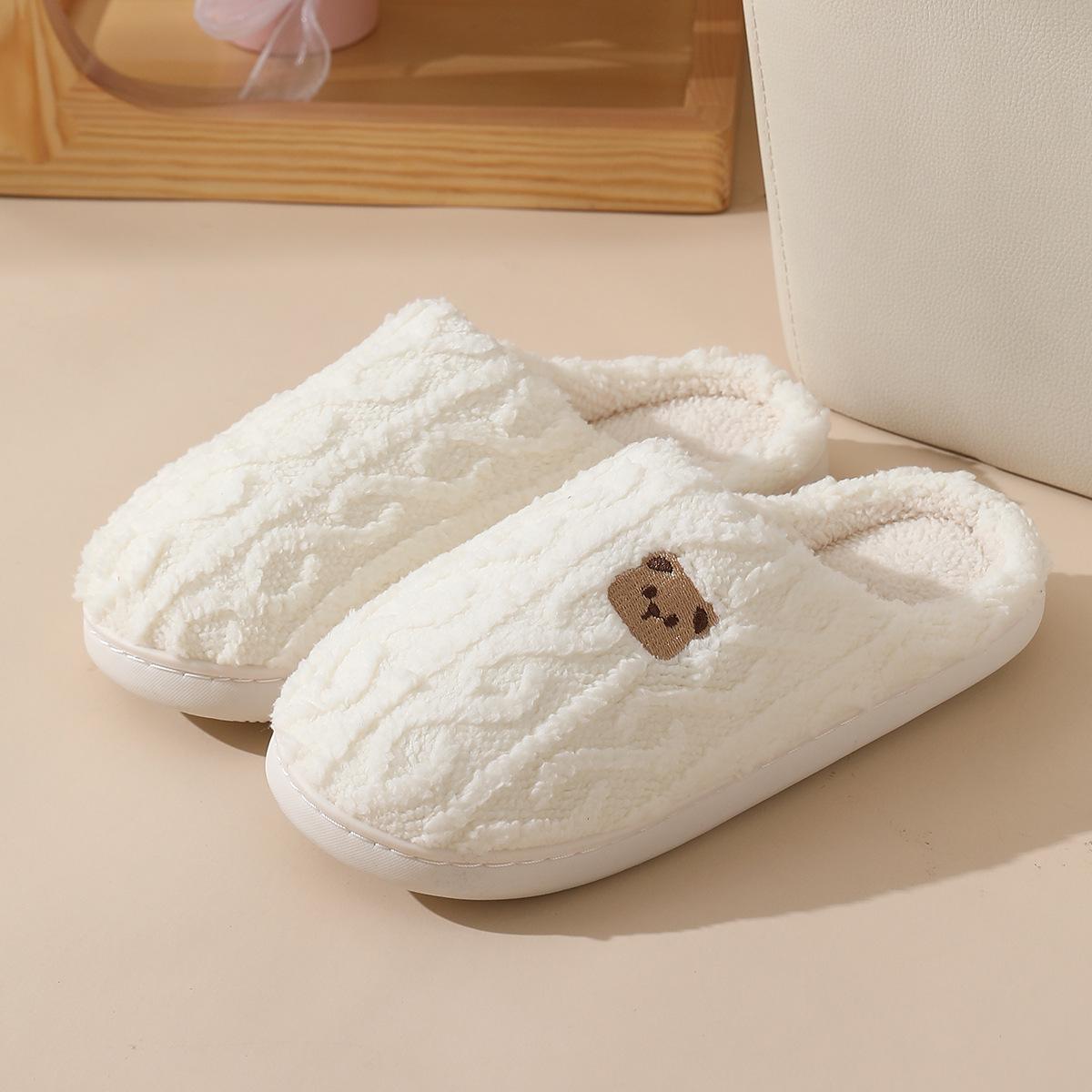 

«Осенне-зимние нескользящие тапочки из хлопка с медвежьим принтом для женщин и мужчин — удобная обувь для дома» 36-37 белый