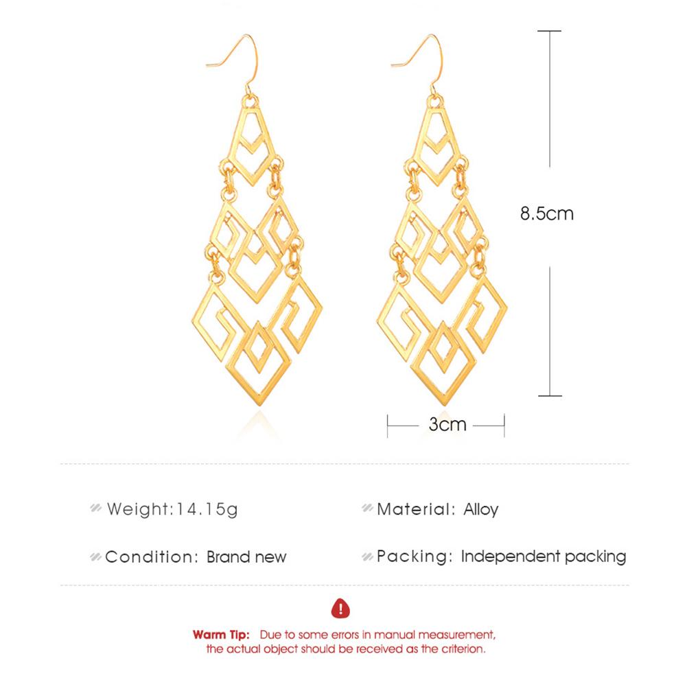 Women Diamond Hollowing Long Exaggeration Geometry Earrings