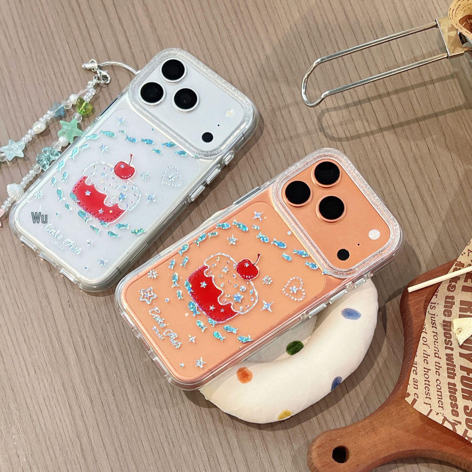 

Korean Style Gold Fish & Cherry Cake Phone Case with Chain for iPhone 17 Pro Max/16/15/14 iPhone 17 Pro