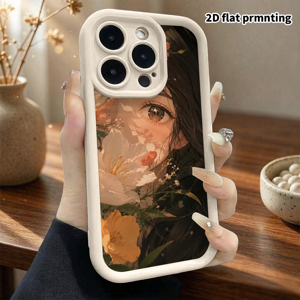 Phone Case: 2D Flat Design Suitable for iPhone 18 17 16 15 14 13 Pro Tiered Protective Case, Floral Girl Christmas and Halloween Gift