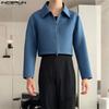 INCERUN Men Lapel Neck Long Sleeve Zip-Up Texture Cropped Casual Shirts