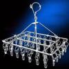 Stainless Steel folding Sock Underwear Hanger with Clips for Washing Line, Rectangle Laundry Metal Multi Peg Drying Rack Sock