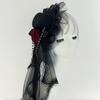 Chapeau Haut de Forme Style Voile Sombre Rose Sanglotante Épingle à Cheveux Accessoires de Cheveux Rétro Européens et Américains avec Chaîne