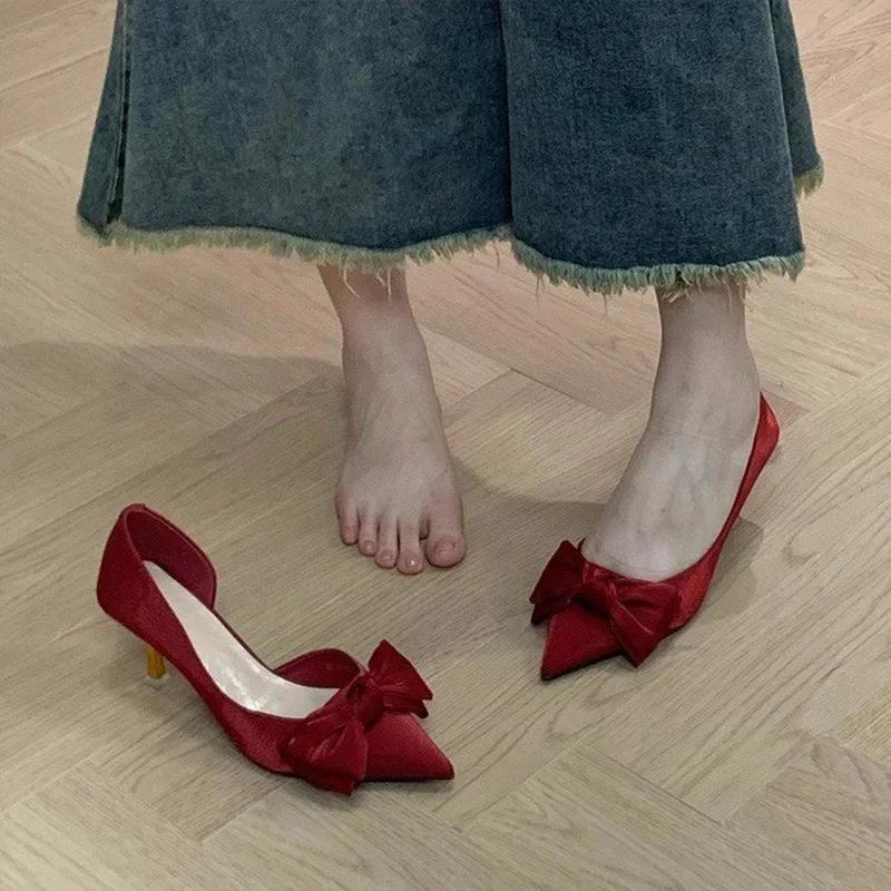 Fashion Woman Pointed Toe Pumps High Heels Elegant Shoes Summer Bow Dress Women Sandals 2025 Trend Brand Party Fashion Chaussures Femme