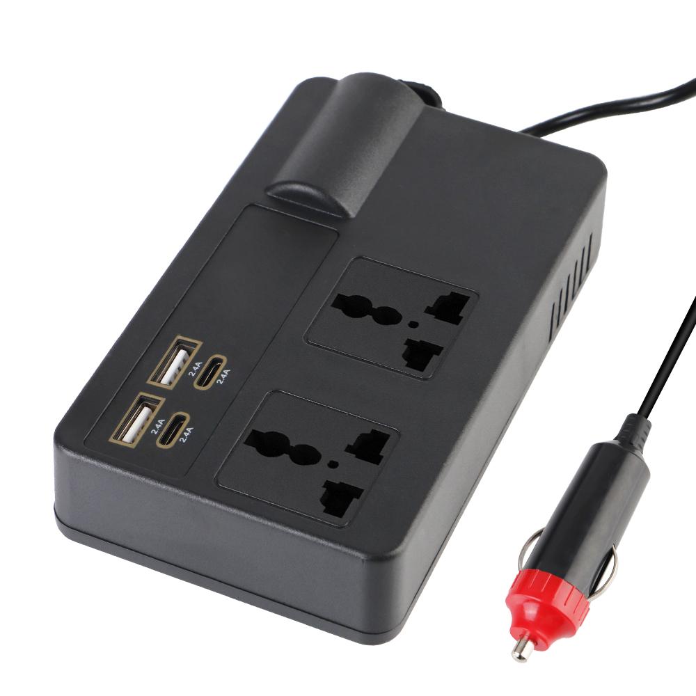 200W Power Adapter Universal DC 12V/24V To AC 220V Converter Car Inverter Voltage Detection USB/PD/Type-C Chargers ON/OFF Switch