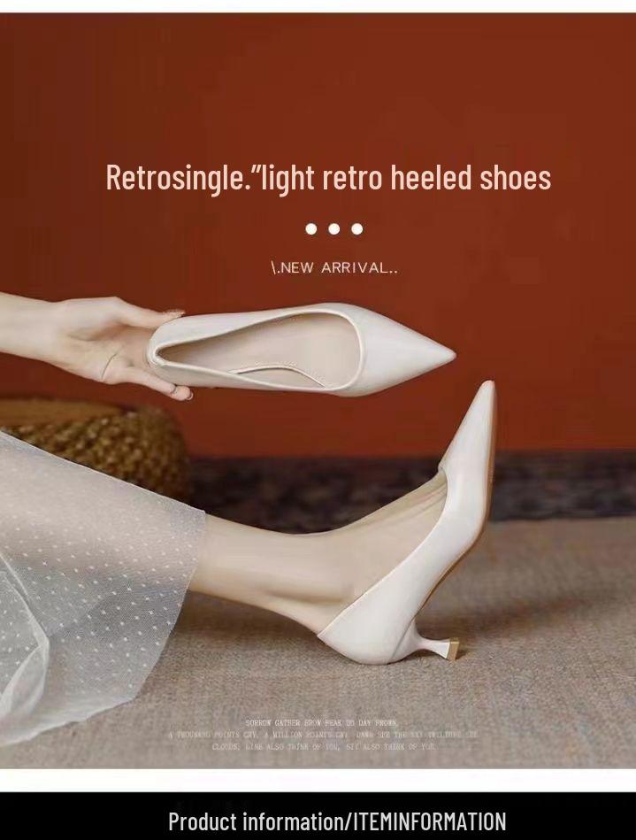 Comfortable Four-Season Leather Stiletto and Block Heel Stewardess Work Shoes for Women