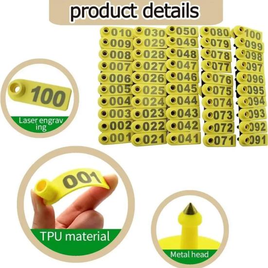 Sheep Ear Tags 001-100 Number Tags Livestock Animal Tags Ear Tag Applicator for Cows Goats Sheep Pigs Farm Animals