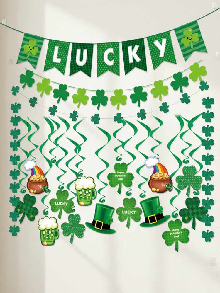 Shamrock Letter Banner Hanging Swirl Decor Lucky Banner Clover Hanging Swirls Garlands for Home Saint Patrick Party Supplies