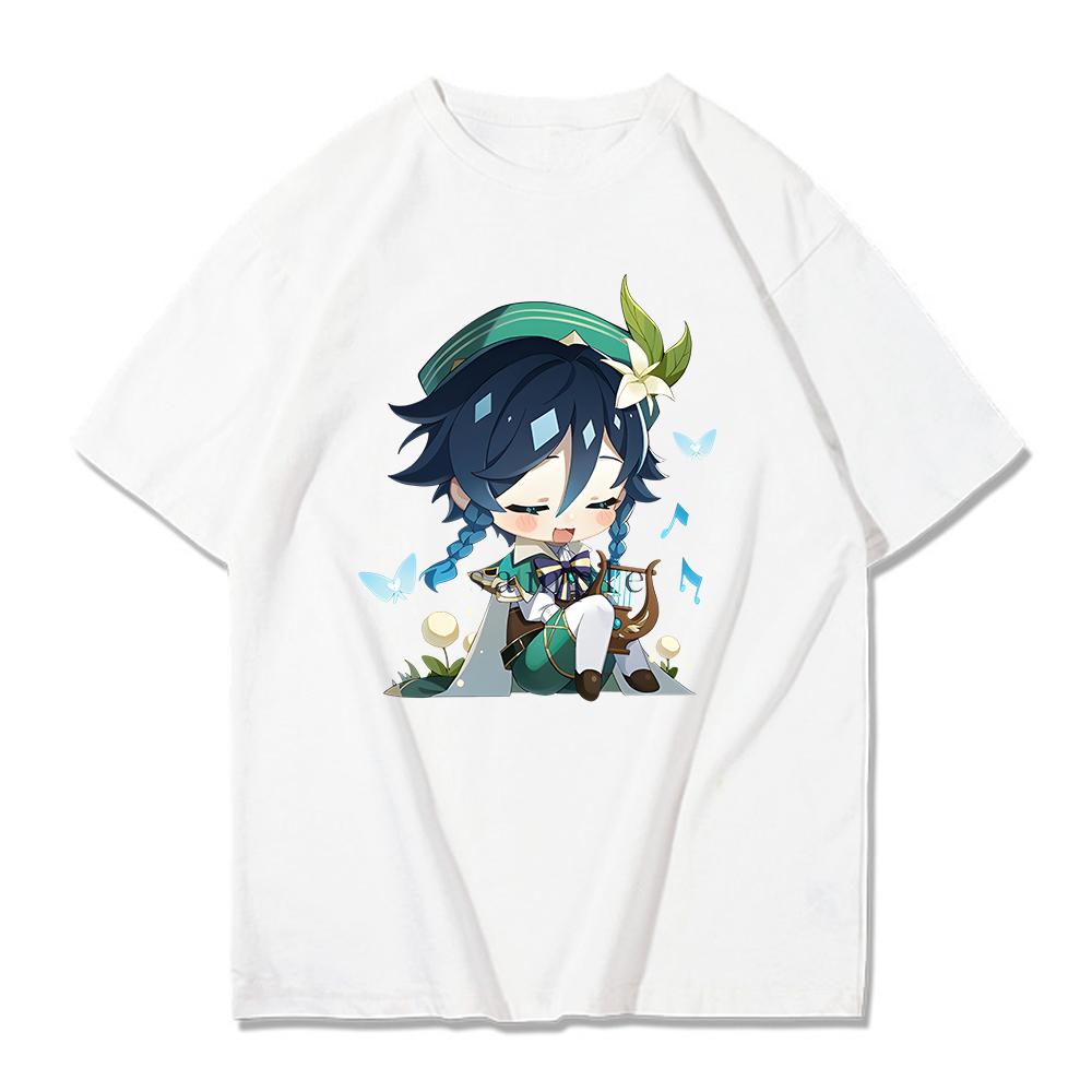 Genshin Impact Tshirt 100% Cotton T-shirt Kawaii Cartoon Clothes Women Fashion Tops Summer Short Sleeve Clothing Venti Print Tee