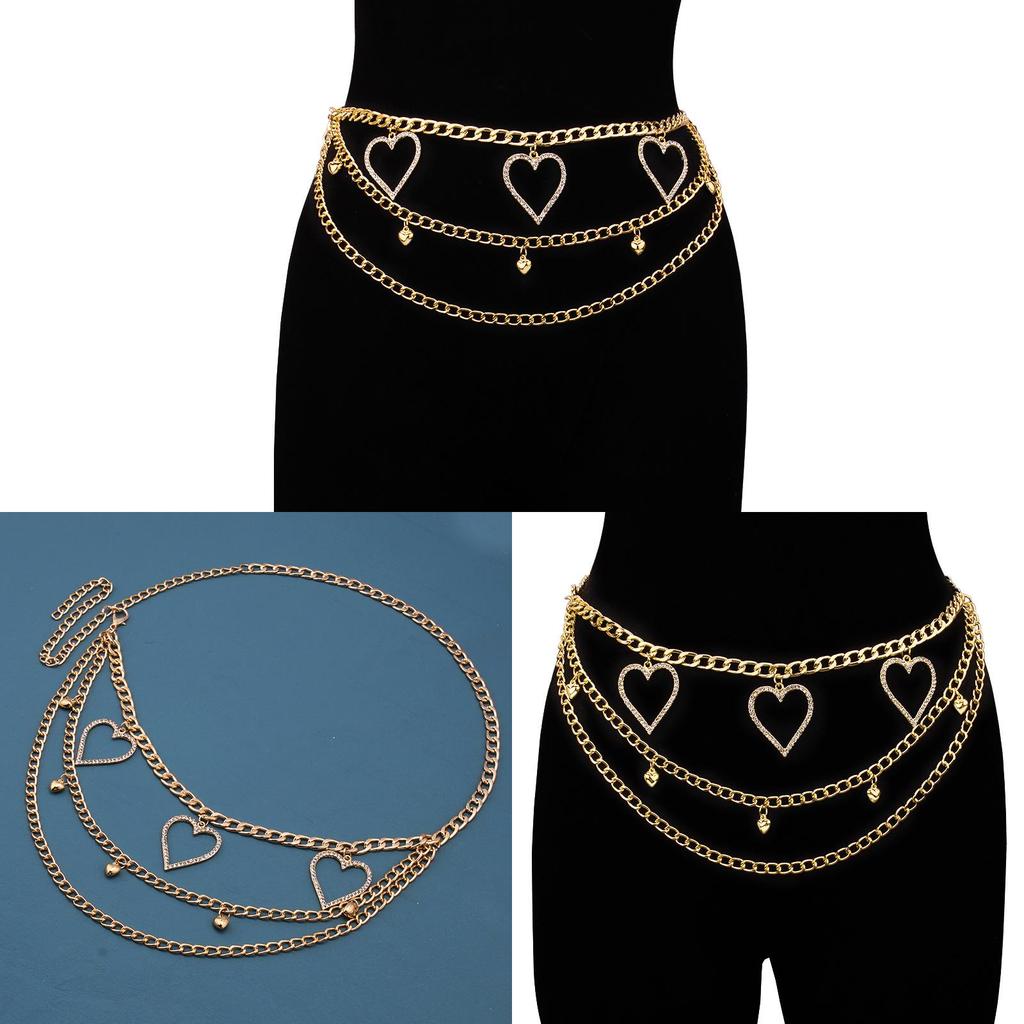 European Style Alloy Heart Waist Chain With Rhinestones For Women And Men