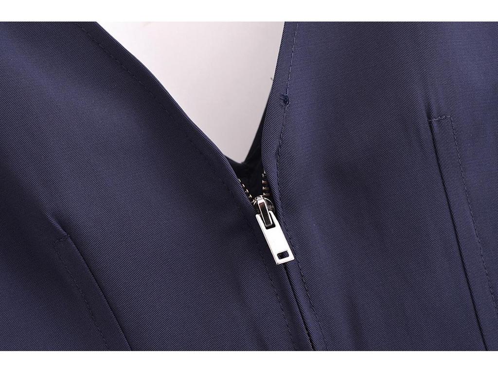 2025 Spring Women's European & American V-Neck Zipper Midi Dress