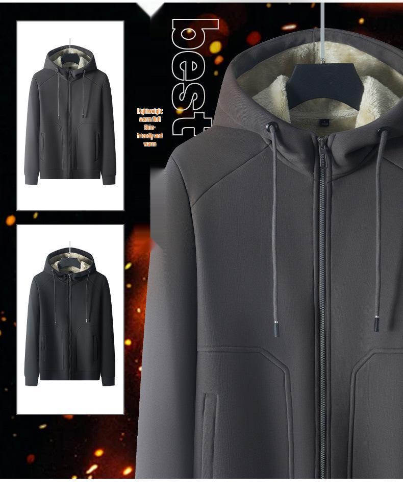 Men's Heavyweight Fleece Jacket: Casual Hooded Lamb's Wool Warm Cardigan Coat for Autumn and Winter.