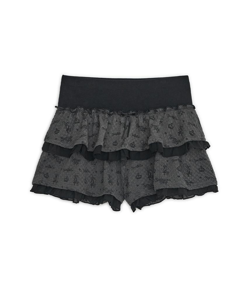 HUG YOUR SKIN Ribbon Tiered Skirt Pants (Black)
