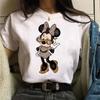 Cute T-Shirt Cartoon Tees Mickey Mouse Leopard Print Minnie Print White Short Sleeves Round Neck Tops Y2k Unisex