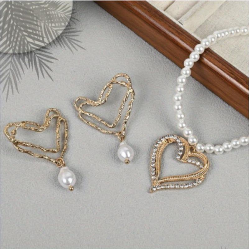 Love pendant earrings stud earrings imitation diamond inlaid pendant necklace set
