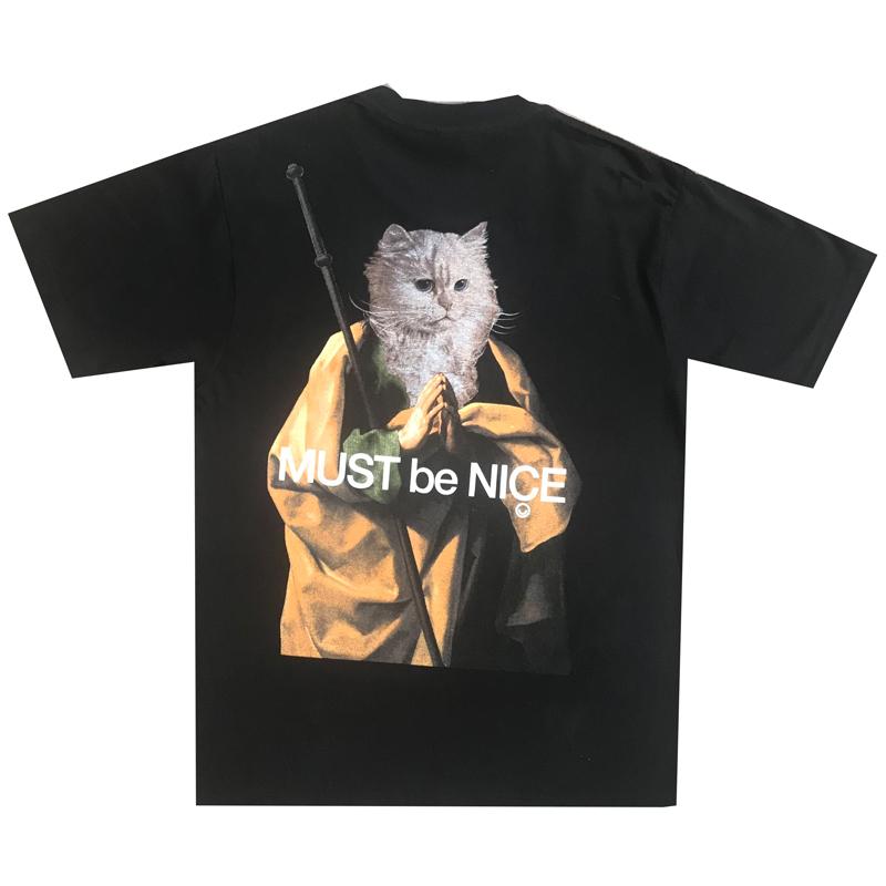 

2024 Popular American Trend Brand Mean Cat Middle Finger Cat Short Sleeve T-shirt Male and Female Couple NERMUS Prayer Monk 4XL