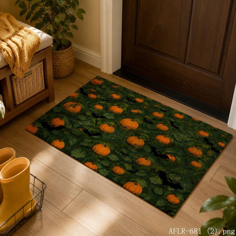 Halloween Bat Pumpkin Round Moon Door Mat Gothic Non-Slip Entry Rug Spooky Floor Carpet Home Decor