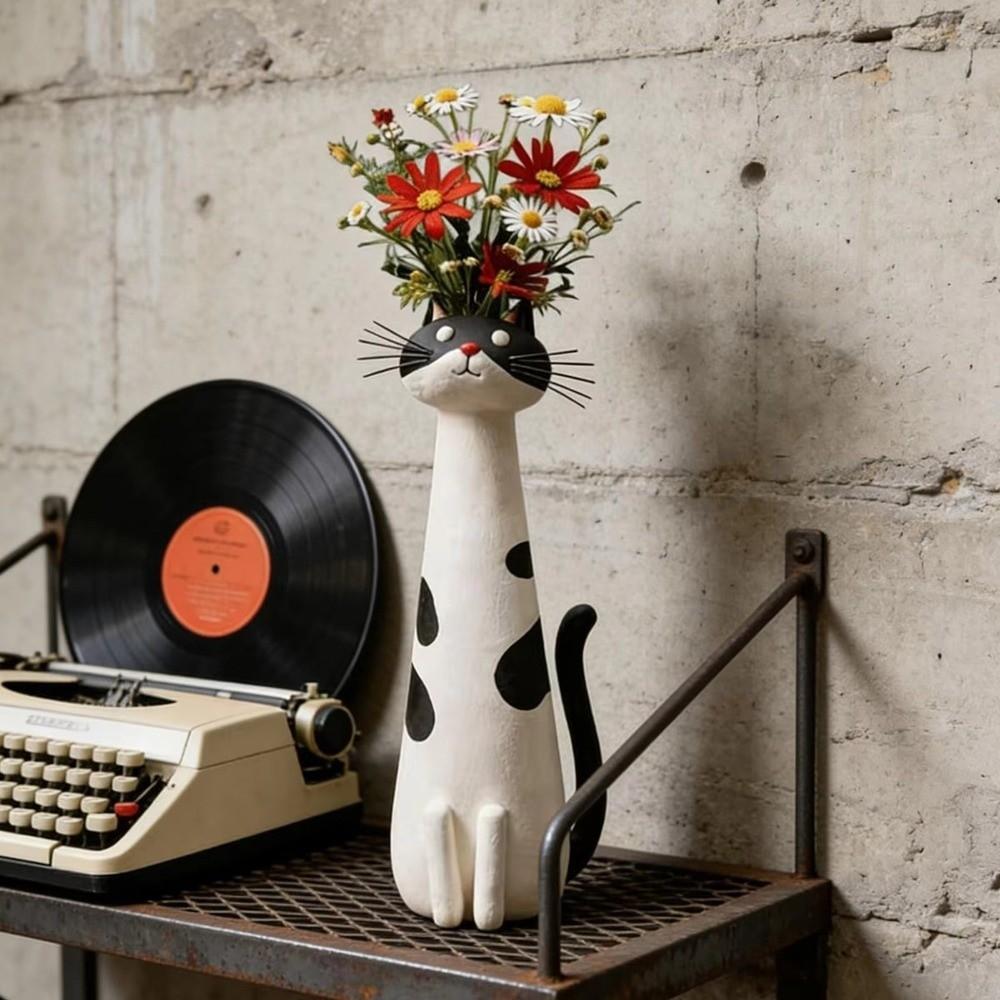 Quirky Cat Shaped Flower Planter Handcrafted Resin Cat Flower Holder  Garden Decor
