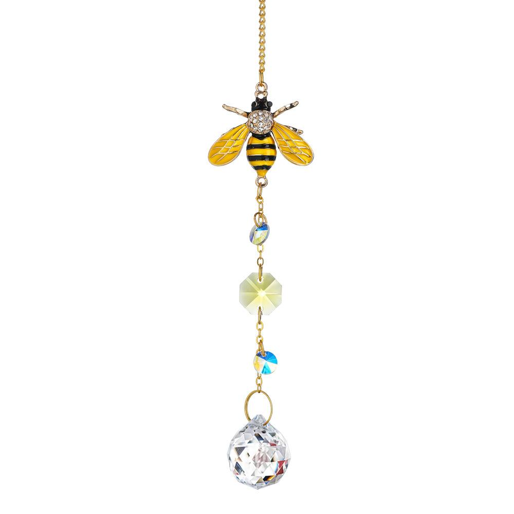 Hanging Crystal Suncatcher Bee Daisy Honeycomb Ornament Crystal Prism Rainbow Maker Window Garden Decorative Holiday Present