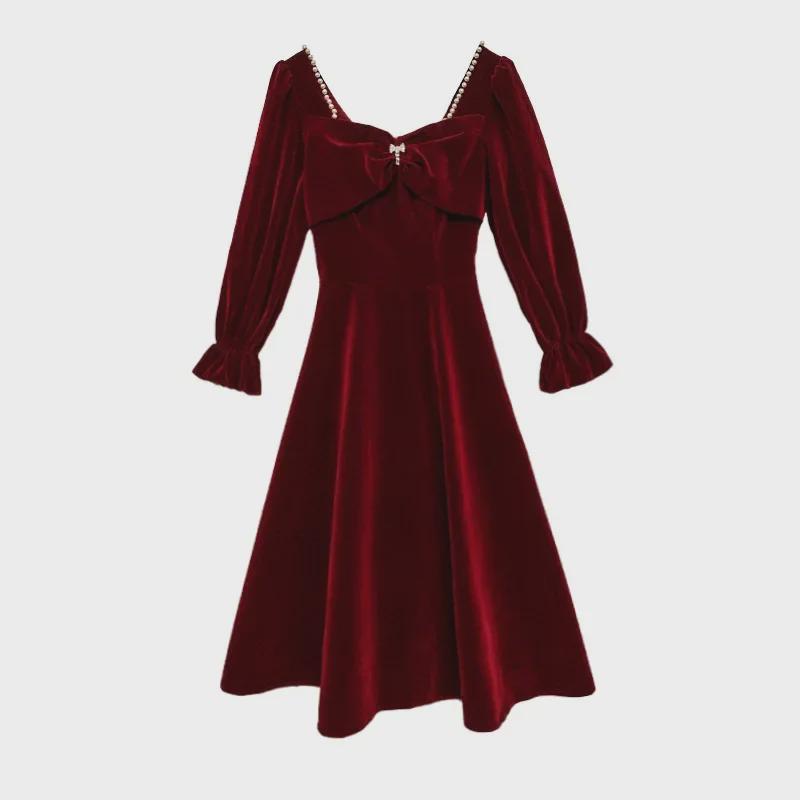 2025 New Velvet Slimming Wedding and Banquet Dress for Brides - Spring/Autumn Casual Wear