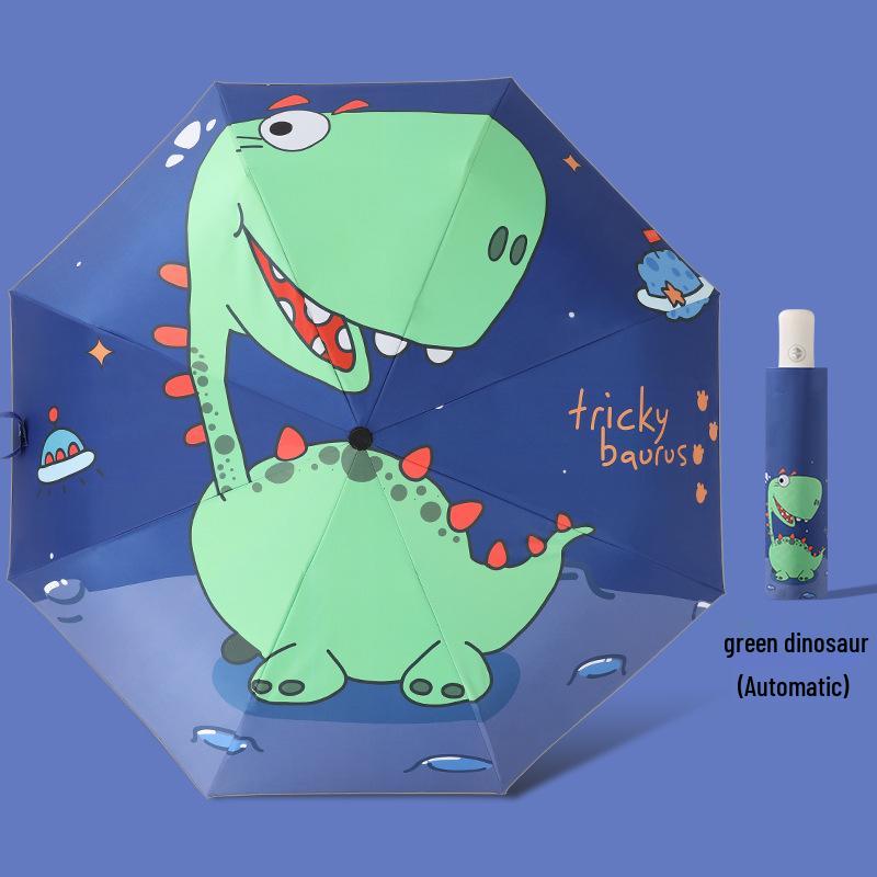 Children's Fully Automatic Cartoon Umbrella with Anti-Rebound, Reflective Strip for Sun and Rain