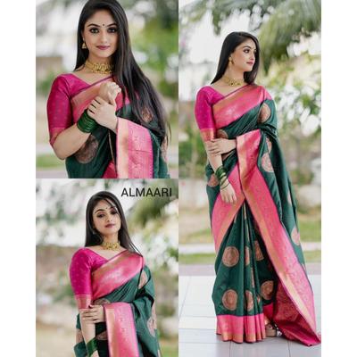 Ce magnifique sari est élégamment décoré avec un magnifique tissage Jacquard solide qui donne un look parfait à la tenue.