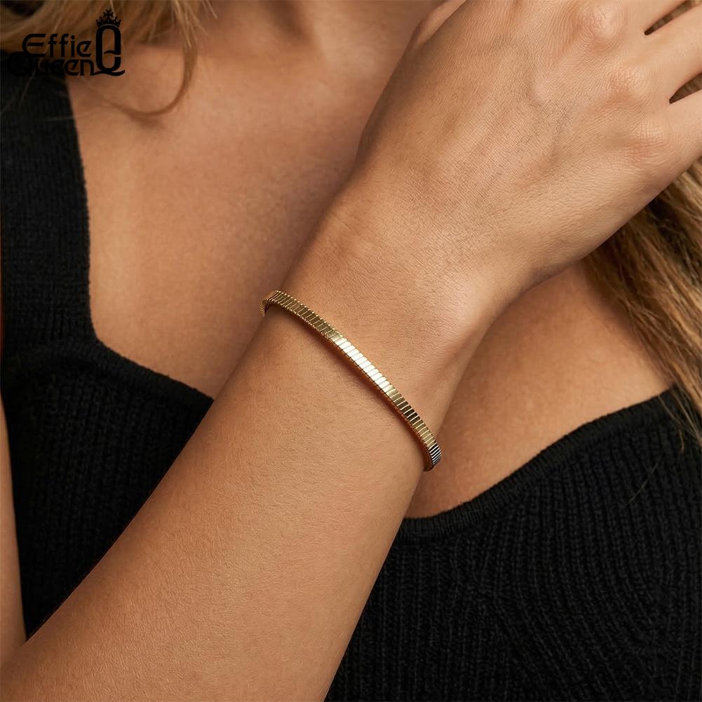 EFFIE QUEEN 925 Sterling Silver Simple 2MM Snake Chain Bracelet DIY Charm Party Gift Fashion Square Snake Chain Bracelet SB221