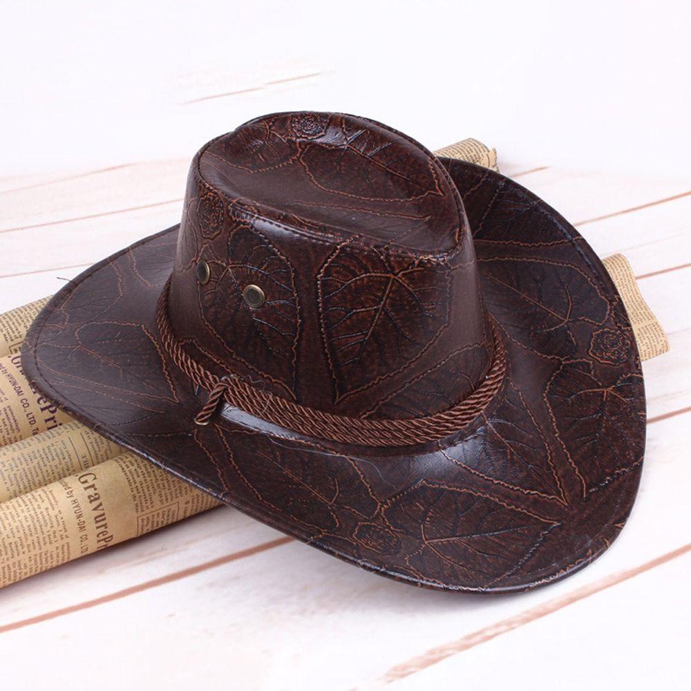 Knight Hat Cycling Caps Wide Brim Summer Sun Hats PU Leather Sunscreen Caps Western Cowboy Hats